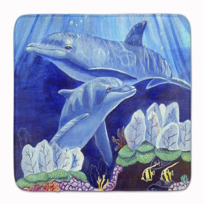 Caroline's Treasures 7080RUG Dolphin Under The sea Machine Washable Memory Foam Mat, Bathroom Rug, Non-Slip Bath Mat, Durable Thick Washable Rugs for Kitchen, Bathroom Quick Dry, Decorative Artwork,