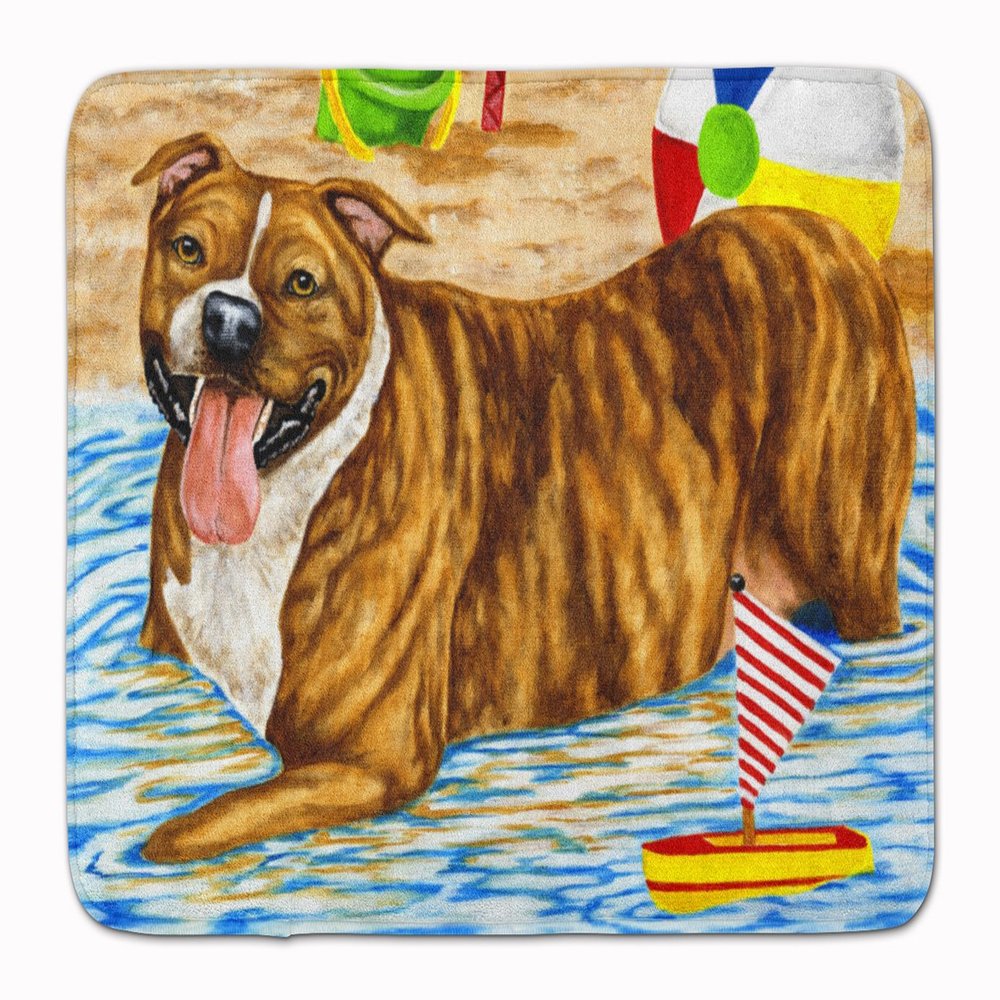 Caroline's Treasures AMB1338RUG Beach Bum Staffie Machine Washable Memory Foam Mat, Bathroom Rug, Non-Slip Bath Mat, Durable Thick Washable Rugs for Kitchen, Bathroom Quick Dry, Decorative Artwork,