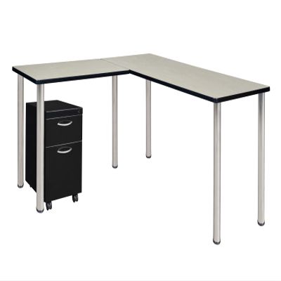 Romig Regency Kee 60 x 66 in. Corner L Shaped Desk with Pedestal Drawer- Maple Top, Chrome Legs