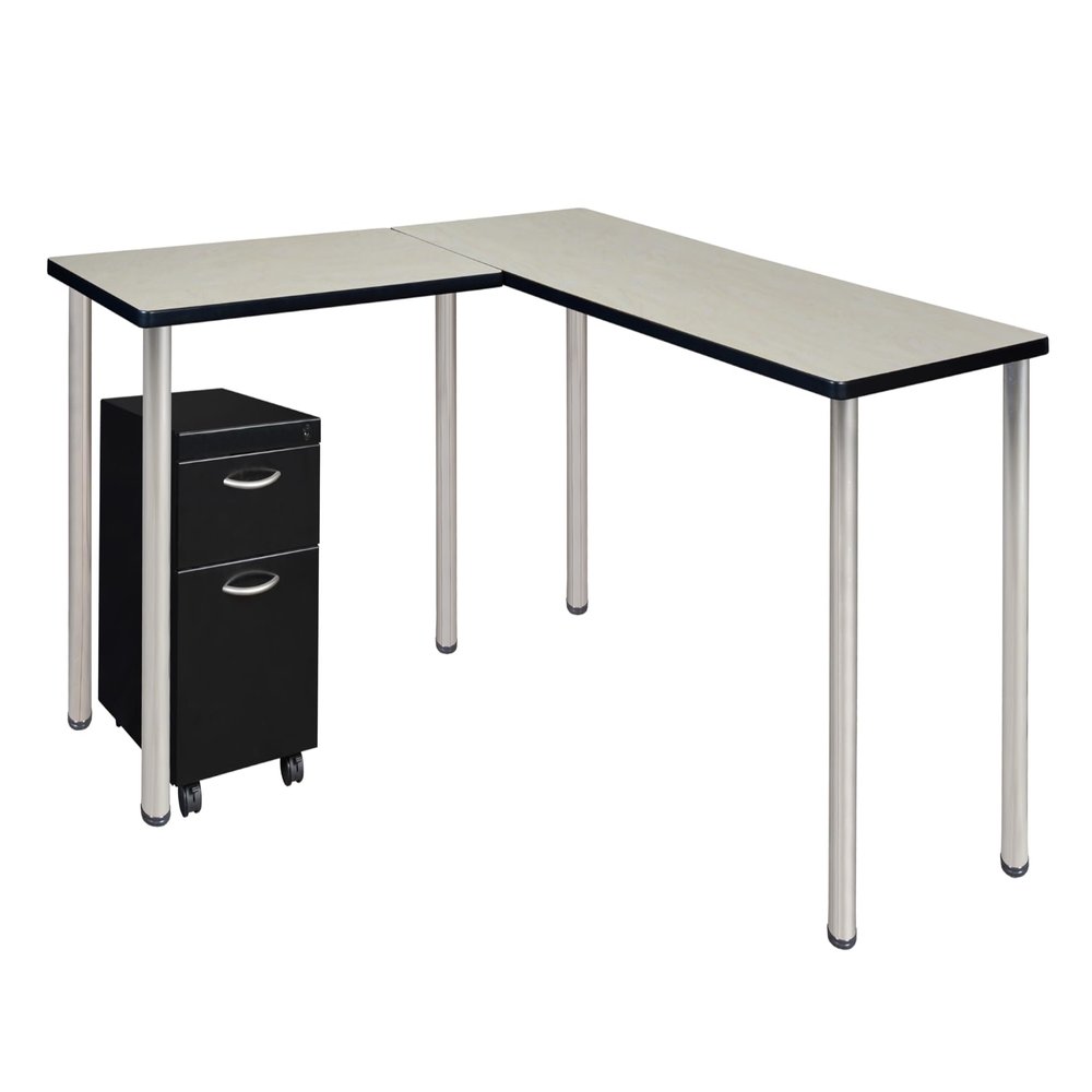Romig Regency Kee 60 x 66 in. Corner L Shaped Desk with Pedestal Drawer- Maple Top, Chrome Legs