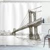 Ambesonne New York Shower Curtain, Digital Drawn Brooklyn Bridge Unusual Graffiti Style Old Urban Cityscape Print, Cloth Fabric Bathroom Decor Set with Hooks, 69" W x 75" L, Brown White view 1