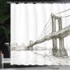 Ambesonne New York Shower Curtain, Digital Drawn Brooklyn Bridge Unusual Graffiti Style Old Urban Cityscape Print, Cloth Fabric Bathroom Decor Set with Hooks, 69" W x 75" L, Brown White view 3