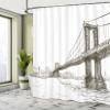 Ambesonne New York Shower Curtain, Digital Drawn Brooklyn Bridge Unusual Graffiti Style Old Urban Cityscape Print, Cloth Fabric Bathroom Decor Set with Hooks, 69" W x 75" L, Brown White view 4