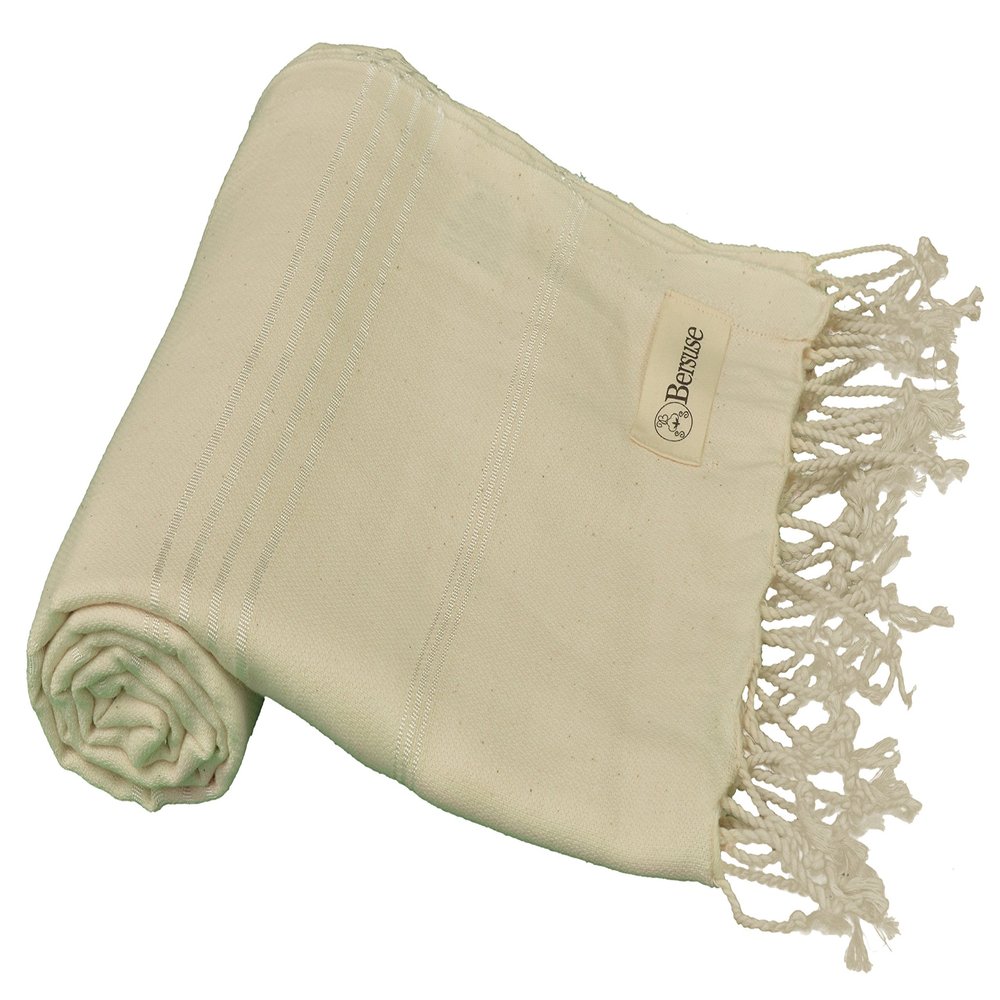 Bersuse Beach Towels Peshtemal Turkish Towels Anatolia Collection Premium Turkish Beach Towel, 100% Cotton, Large, Quick-Dry, Sand-Free, Lightweight - 37x70 Inches, Natural (Set of 6)