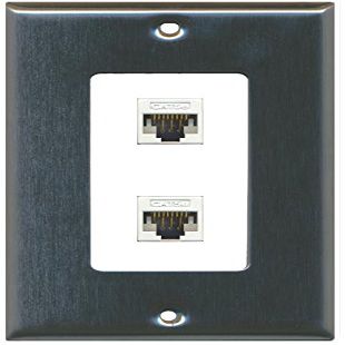 RiteAV Decorative 1 Gang 2 Port Cat5e Ethernet Wall Plate - Stainless/White