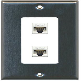RiteAV Decorative 1 Gang 2 Port Cat5e Ethernet Wall Plate - Stainless/White