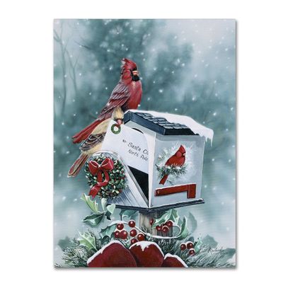 Christmas Cardinals by Jenny Newland, 18x24-Inch Canvas Wall Art