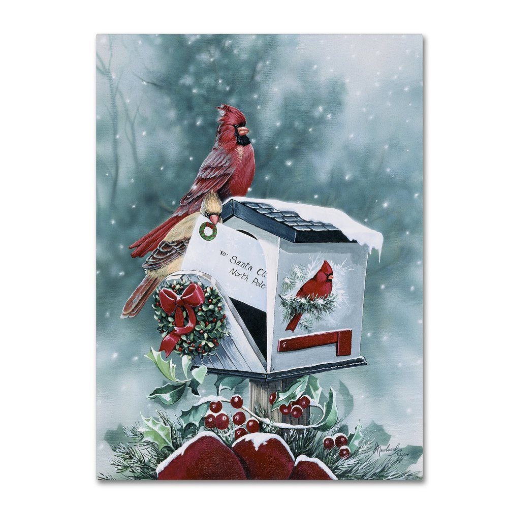 Christmas Cardinals by Jenny Newland, 18x24-Inch Canvas Wall Art