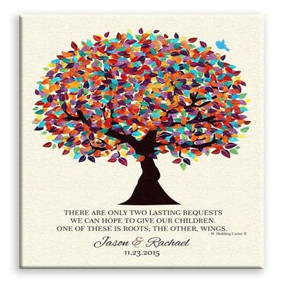 11x14 Mounted Canvas Art Print - Personalized Gift for Parents Hodding Carter Quote Two Lasting Bequests Gift for Parents from Children Bride Groom Colorful Tree - With Gift Wrapping LTC-C1168