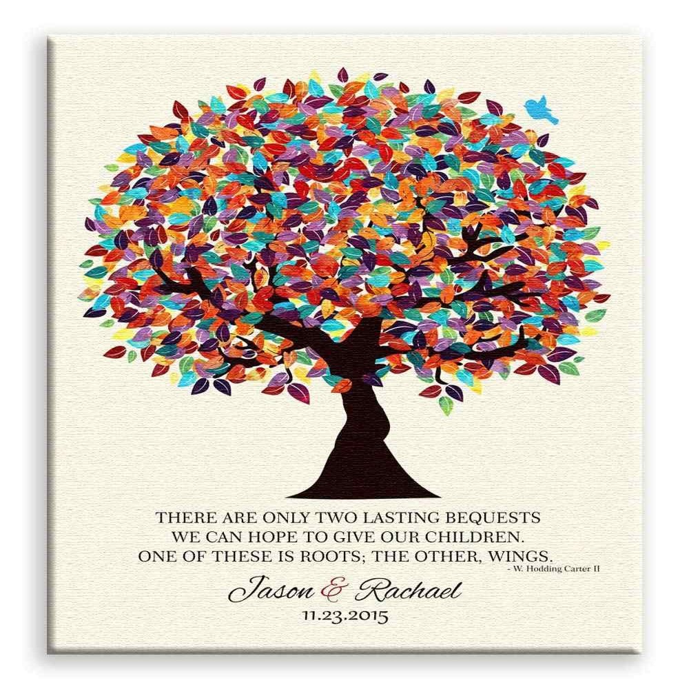 11x14 Mounted Canvas Art Print - Personalized Gift for Parents Hodding Carter Quote Two Lasting Bequests Gift for Parents from Children Bride Groom Colorful Tree - With Gift Wrapping LTC-C1168