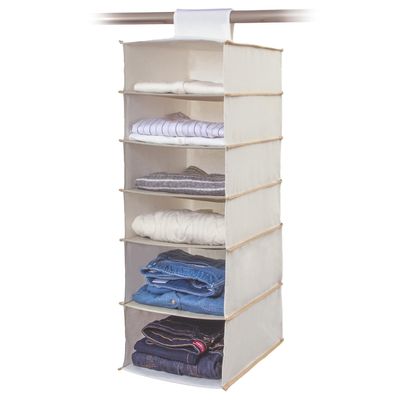  Astro 6-Shelf Hanging Closet Organizer, Collapsible Hanging Closet Shelves, Hanging Organizer for Closet, Natural, 600-11