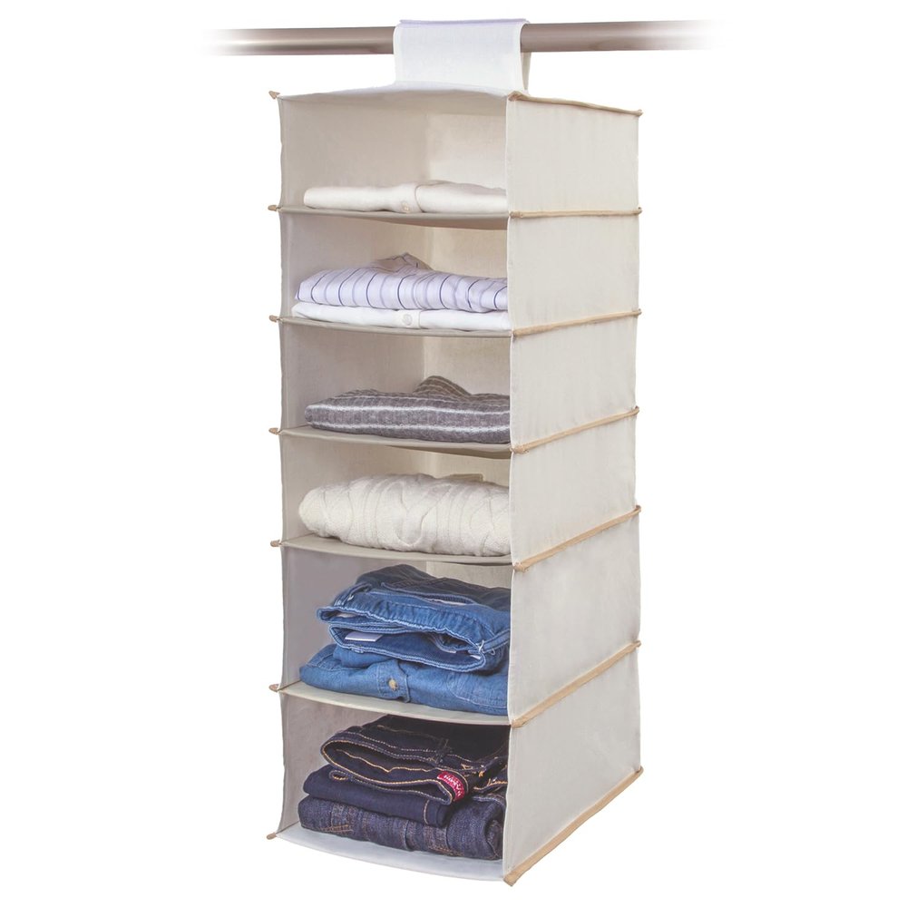  Astro 6-Shelf Hanging Closet Organizer, Collapsible Hanging Closet Shelves, Hanging Organizer for Closet, Natural, 600-11