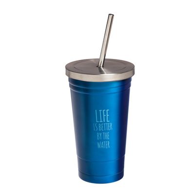 Cypress Home Life by The Water Steel Cup with Straw - 4 x 6 x 4 Inches