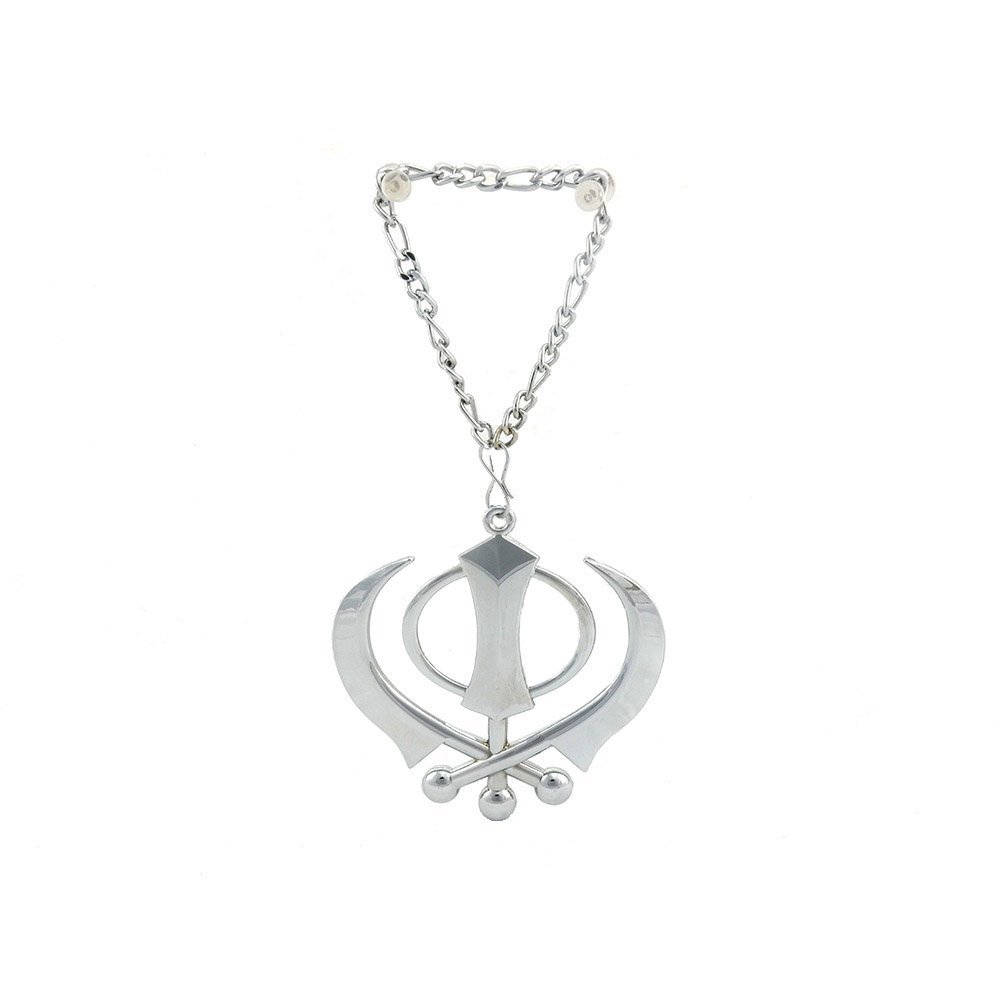 UNIVERSAL ICONS Silver Khanda for Car Rear Mirror with Chain