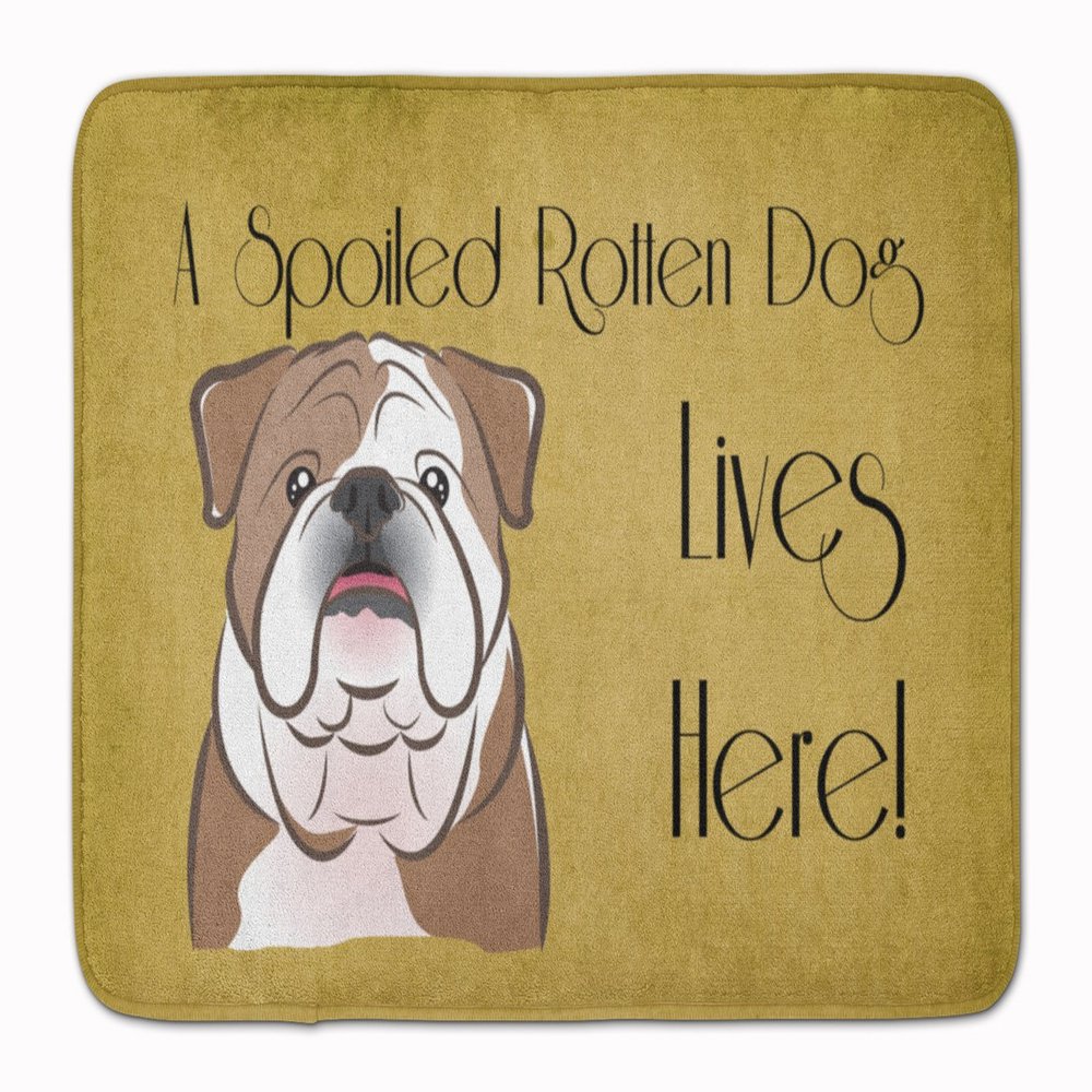 Caroline's Treasures BB1467RUG English Bulldog Spoiled Dog Lives Here Machine Washable Memory Foam Mat, Bathroom Rug, Non-Slip Bath Mat, Durable Thick Washable Rugs for Kitchen, Bathroom Quick Dry, D