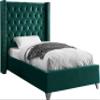 Meridian Furniture Aiden Collection Modern | Contemporary Velvet Upholstered Bed with Deep Button Tufting, Solid Wood Frame, and Custom Chrome Legs, Twin, Green view 1
