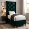 Meridian Furniture Aiden Collection Modern | Contemporary Velvet Upholstered Bed with Deep Button Tufting, Solid Wood Frame, and Custom Chrome Legs, Twin, Green view 2