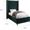 Meridian Furniture Aiden Collection Modern | Contemporary Velvet Upholstered Bed with Deep Button Tufting, Solid Wood Frame, and Custom Chrome Legs, Twin, Green view 3