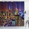 Ambesonne New York Shower Curtain, Aerial Cityscape Landmark Fourth of July Independence Penthouse Modern Image, Cloth Fabric Bathroom Decor Set with Hooks, 69" W x 70" L, Purple Yellow view 1
