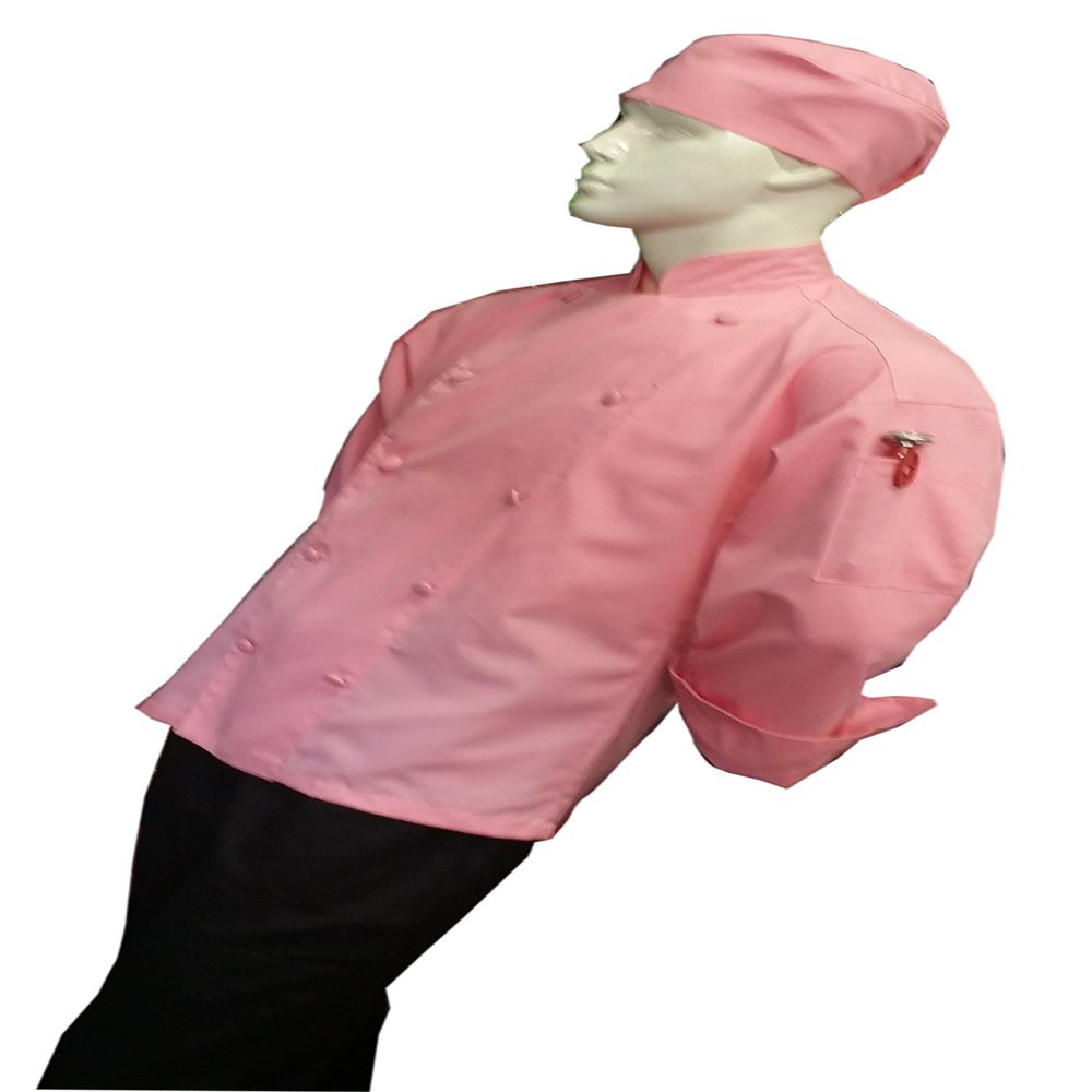 Chefskin Chef Jacket Pink Comfortable Soft + Free Che Hat, ITS THE best gift, KIDS and ADULTS