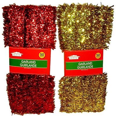 Christmas Decor - Tinsel Garlands, 50 ft. (Set of 2) (Red & Gold)