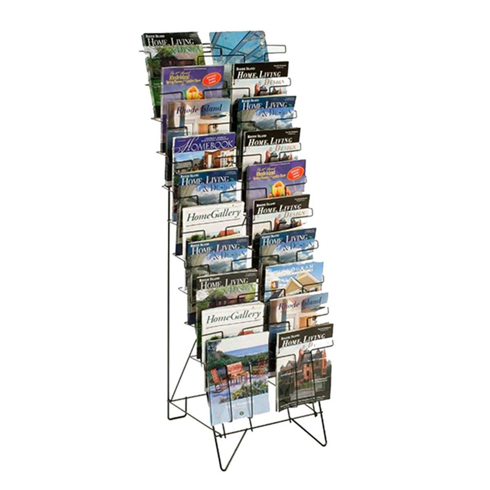 FixtureDisplays 10-Tiered Wire Literature Stand for Floor, 20 Pockets for Magazines, Header - Black 119963