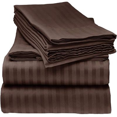 LaxLinen 100% Egyptian Cotton 4 PCs Bed Sheet Set (+24 Inch) Extra Deep Pocket King/Standard, Chocolate Stripe 600 Thread Count