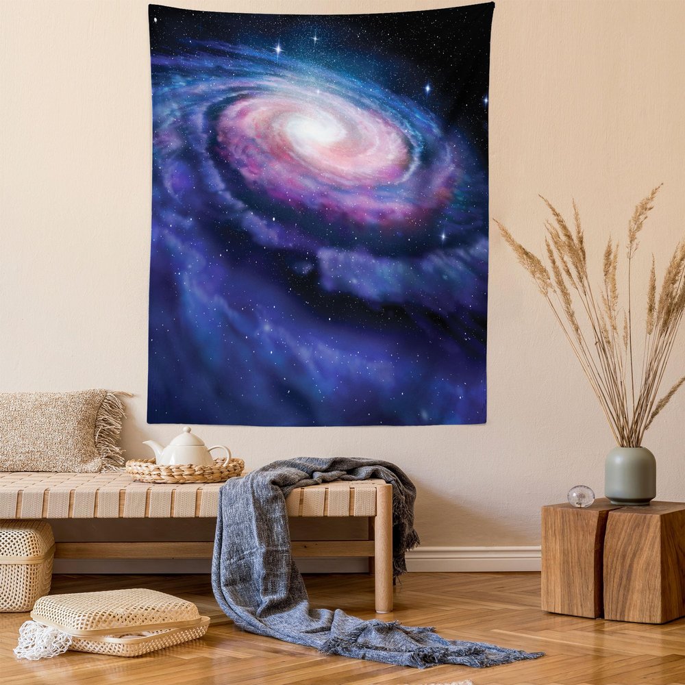 Ambesonne Galaxy Tapestry, Nebula in Outer Space Spiral Stardust Mist Cloud of Dust Planetarium Astronomy Art, Wall Hanging for Bedroom Living Room Dorm Decor, 60" X 80", Mauve Blue