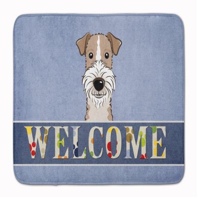 Caroline's Treasures BB1433RUG Wire Haired Fox Terrier Welcome Machine Washable Memory Foam Mat, Blue, Bathroom Rug, Non-Slip Bath Mat, Durable Thick Washable Rugs for Kitchen, Bathroom Quick Dry, Dec
