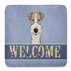 Caroline's Treasures BB1433RUG Wire Haired Fox Terrier Welcome Machine Washable Memory Foam Mat, Blue, Bathroom Rug, Non-Slip Bath Mat, Durable Thick Washable Rugs for Kitchen, Bathroom Quick Dry, Dec view 1
