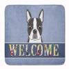 Caroline's Treasures BB1389RUG Boston Terrier Welcome Machine Washable Memory Foam Mat, Blue, Bathroom Rug, Non-Slip Bath Mat, Durable Thick Washable Rugs for Kitchen, Bathroom Quick Dry, Decorative A view 1