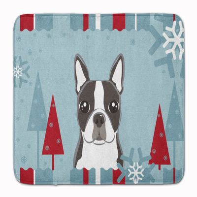 Caroline's Treasures BB1699RUG Winter Holiday Boston Terrier Machine Washable Memory Foam Mat, Bathroom Rug, Non-Slip Bath Mat, Durable Thick Washable Rugs for Kitchen, Bathroom Quick Dry, Decorative