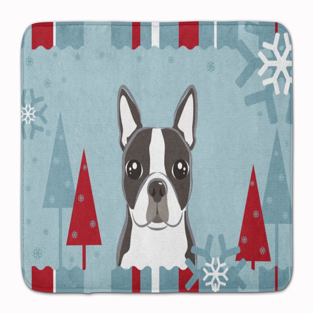 Caroline's Treasures BB1699RUG Winter Holiday Boston Terrier Machine Washable Memory Foam Mat, Bathroom Rug, Non-Slip Bath Mat, Durable Thick Washable Rugs for Kitchen, Bathroom Quick Dry, Decorative