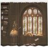 Ambesonne Gothic Shower Curtain, Room for Study in The Medieval Library Cat Sleeping on Window Antique Mansion Print, Cloth Fabric Bathroom Decor Set with Hooks, 69" W x 70" L, Taupe view 2