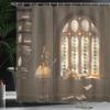 Ambesonne Gothic Shower Curtain, Room for Study in The Medieval Library Cat Sleeping on Window Antique Mansion Print, Cloth Fabric Bathroom Decor Set with Hooks, 69" W x 70" L, Taupe view 3