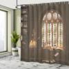 Ambesonne Gothic Shower Curtain, Room for Study in The Medieval Library Cat Sleeping on Window Antique Mansion Print, Cloth Fabric Bathroom Decor Set with Hooks, 69" W x 70" L, Taupe view 4