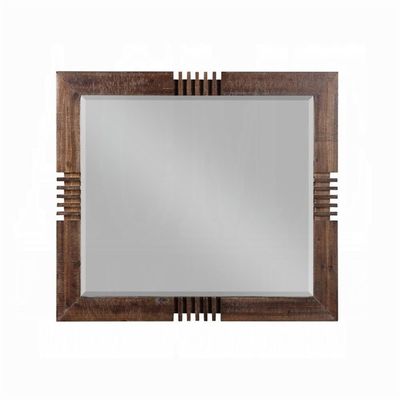 Acme Andria Rectangular Beveled Bedroom Mirror in Reclaimed Oak Wood
