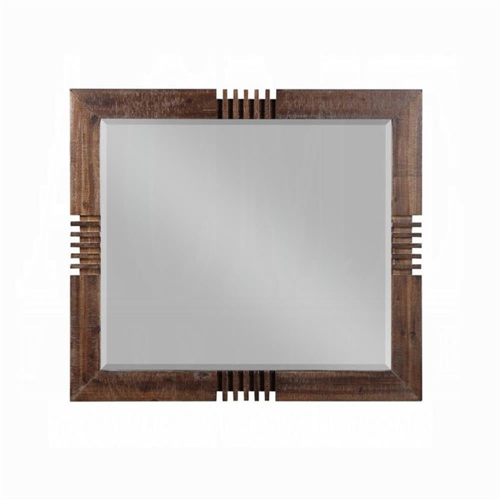 Acme Andria Rectangular Beveled Bedroom Mirror in Reclaimed Oak Wood