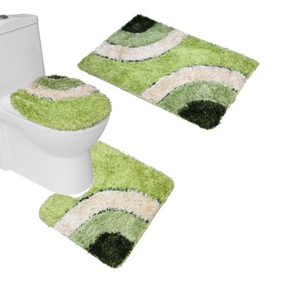 Amagical Microfiber Rug 3 Piece Bath Mat Set Pedestal Lid Toilet Cover Rug Bath Mat (Green)