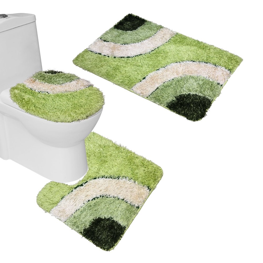 Amagical Microfiber Rug 3 Piece Bath Mat Set Pedestal Lid Toilet Cover Rug Bath Mat (Green)