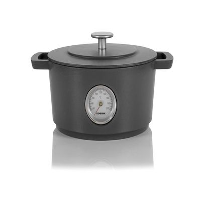 Combekk RAILWAY Recycled Enameled Cast Iron 4.25 Quart Dutch Oven w/ Thermometer, Concrete, 9.5"
