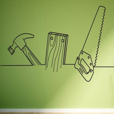 Line Art Jobs Carpenter Wall Decals Stickers, Black, 15 Inches