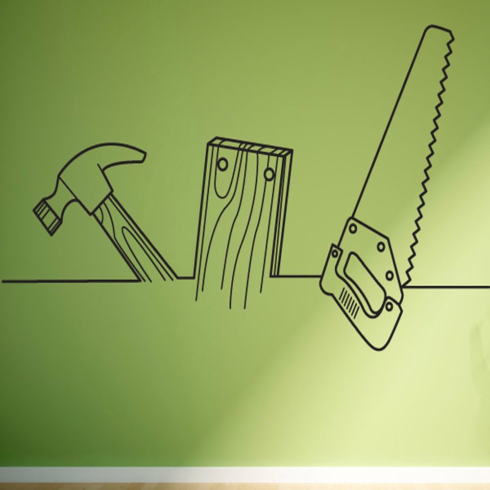 Line Art Jobs Carpenter Wall Decals Stickers, Black, 15 Inches