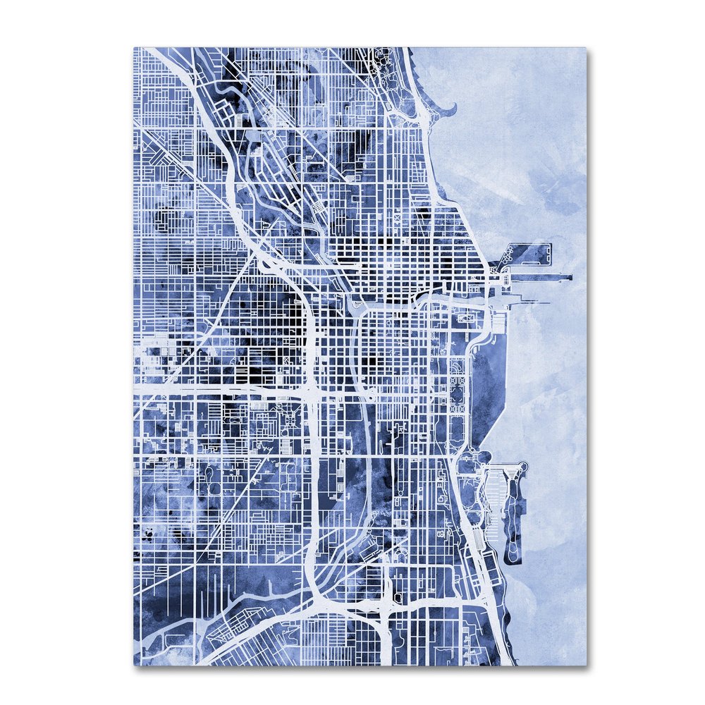Trademark Fine Art Chicago City Street Map B&W by Michael Tompsett, 18x24-Inch