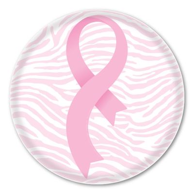 Breast Cancer Curvy Ribbon Circle Button with Magnetic Back By Magnet America Is 2.25" x 2.25" Made For Refrigerators