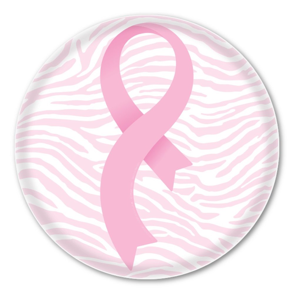 Breast Cancer Curvy Ribbon Circle Button with Magnetic Back By Magnet America Is 2.25" x 2.25" Made For Refrigerators