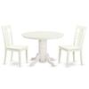East West Furniture SHLG3-LWH-W 3 Piece Modern Dining Table Set Contains a Round Kitchen Table with Pedestal and 2 Dining Chairs, 42x42 Inch, Linen White view 1