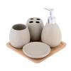 axentia Avignon 126822 Bathroom Set, Toilet Accessories Made Ceramic and Bamboo, Brown, 23 x 30 x 11 cm view 1