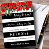 Red Floral Black White Silver 40th Personalized Birthday Party Invitations view 1