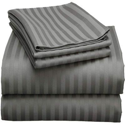 LaxLinen 100% Egyptian Cotton 4 PCs Bed Sheet Set (+24 Inch) Extra Deep Pocket King/Standard, Elephant Grey Stripe 600 Thread Count